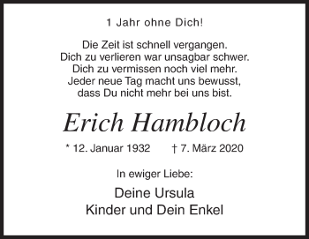 Traueranzeige von Erich Hambloch von Siegener Zeitung