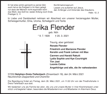 Traueranzeige von Erika Flender von Siegener Zeitung
