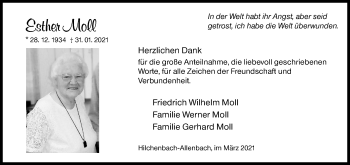 Traueranzeige von Esther Moll von Siegener Zeitung