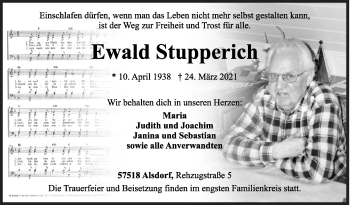 Traueranzeige von Ewald Stupperich von Siegener Zeitung