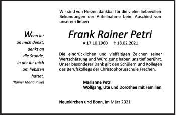 Traueranzeige von Frank Rainer Petri von Siegener Zeitung