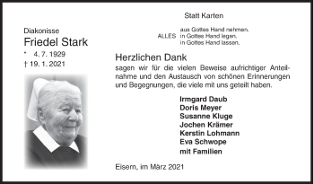 Traueranzeige von Friedel Stark von Siegener Zeitung