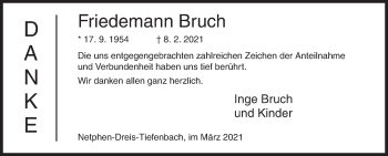 Traueranzeige von Friedemann Bruch von Siegener Zeitung