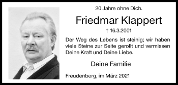 Traueranzeige von Friedmar Klappert von Siegener Zeitung