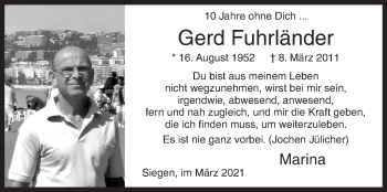 Traueranzeige von Gerd Fuhrländer von Siegener Zeitung