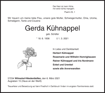 Traueranzeige von Gerda Kühnappel von Siegener Zeitung