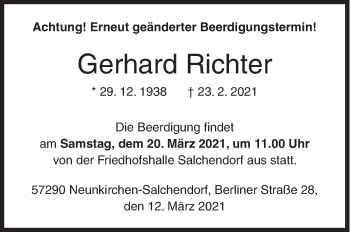 Traueranzeige von Gerhard Richter von Siegener Zeitung