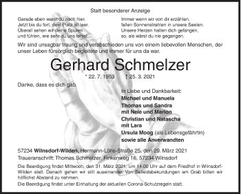 Traueranzeige von Gerhard Schmelzer von Siegener Zeitung