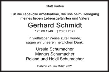 Traueranzeige von Gerhard Schmidt von Siegener Zeitung