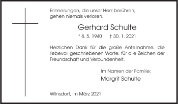 Traueranzeige von Gerhard Schulte von Siegener Zeitung