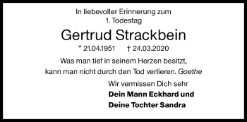 Traueranzeige von Gertrud Strackbein von Siegener Zeitung
