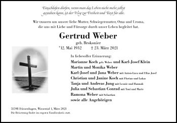 Traueranzeige von Gertrud Weber von Siegener Zeitung