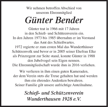 Traueranzeige von Günter Bender von Siegener Zeitung