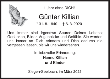 Traueranzeige von Günter Killian von Siegener Zeitung