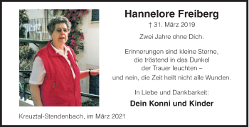 Traueranzeige von Hannelore Freiberg von Siegener Zeitung