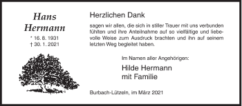 Traueranzeige von Hans Hermann von Siegener Zeitung