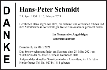 Traueranzeige von Hans-Peter Schmidt von Siegener Zeitung