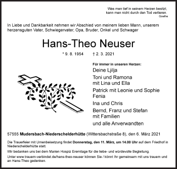 Traueranzeige von Hans-Theo Neuser von Siegener Zeitung