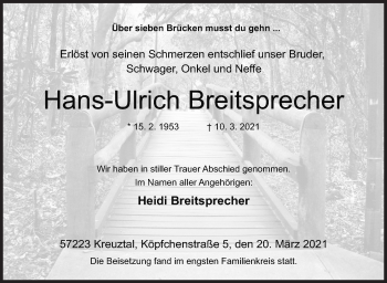 Traueranzeige von Hans-Ulrich Breitsprecher von Siegener Zeitung