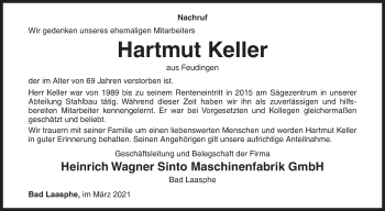 Traueranzeige von Hartmut Keller von Siegener Zeitung