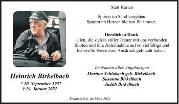 Traueranzeige von Heinrich Birkelbach von Siegener Zeitung