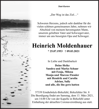 Traueranzeige von Heinrich Moldenhauer von Siegener Zeitung