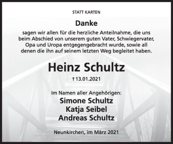 Traueranzeige von Heinz Schultz von Siegener Zeitung