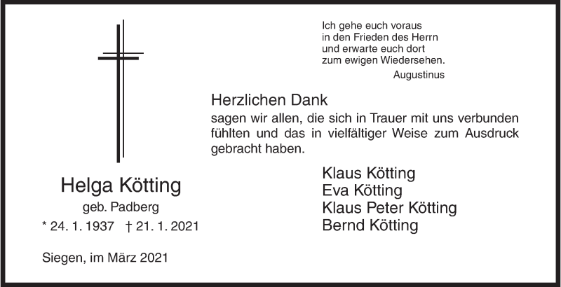  Traueranzeige für Helga Kötting vom 04.03.2021 aus Siegener Zeitung