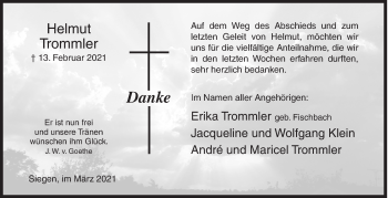 Traueranzeige von Helmut Trommler von Siegener Zeitung