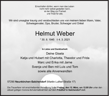 Traueranzeige von Helmut Weber von Siegener Zeitung