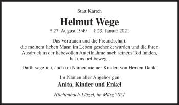 Traueranzeige von Helmut Wege von Siegener Zeitung
