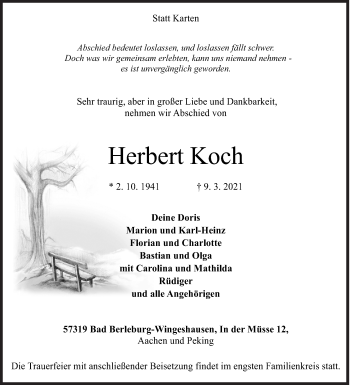 Traueranzeige von Herbert Koch von Siegener Zeitung
