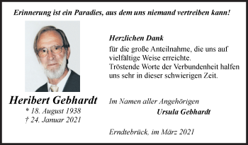 Traueranzeige von Heribert Gebhardt von Siegener Zeitung