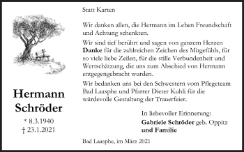 Traueranzeige von Hermann Schröder von Siegener Zeitung