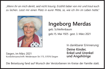 Traueranzeige von Ingeborg Merdas von Siegener Zeitung