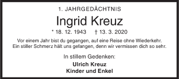 Traueranzeige von Ingrid Kreuz von Siegener Zeitung