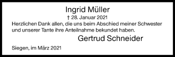 Traueranzeige von Ingrid Müller von Siegener Zeitung