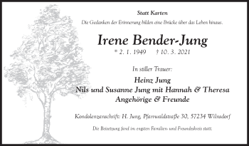 Traueranzeige von Irene Bender-Jung von Siegener Zeitung
