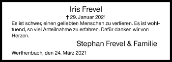 Traueranzeige von Iris Frevel von Siegener Zeitung