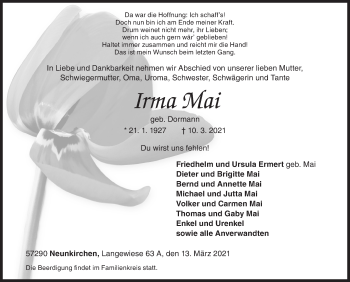 Traueranzeige von Irma Mai von Siegener Zeitung