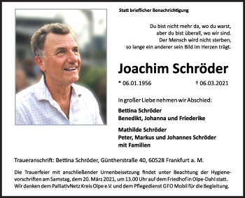 Traueranzeige von Joachim Schröder von Siegener Zeitung