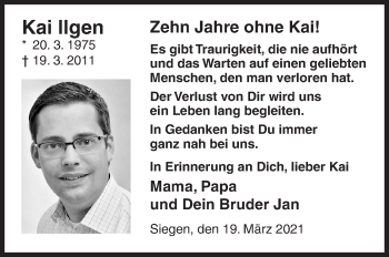 Traueranzeige von Kai Ilgen von Siegener Zeitung