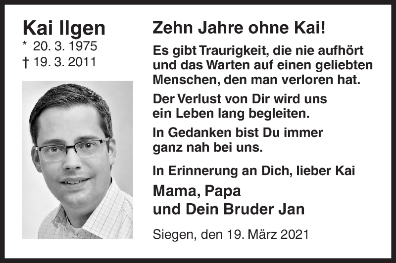  Traueranzeige für Kai Ilgen vom 19.03.2021 aus Siegener Zeitung