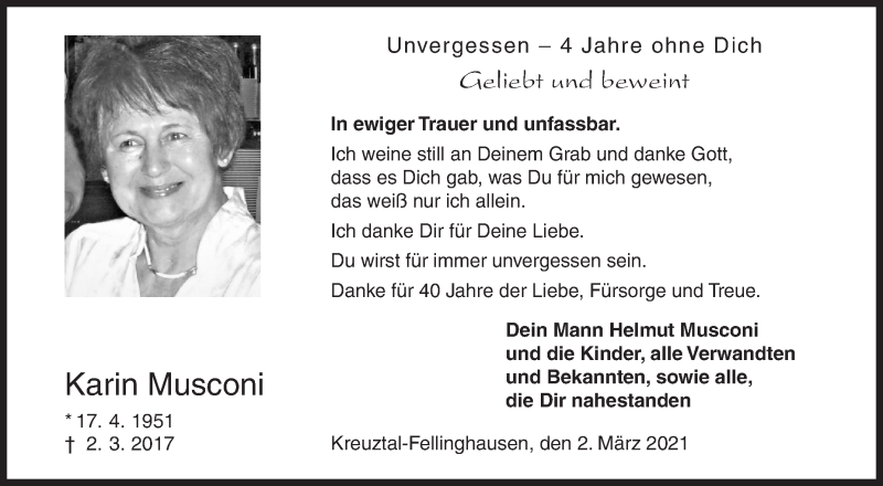  Traueranzeige für Karin Musconi vom 02.03.2021 aus Siegener Zeitung