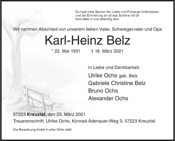 Traueranzeige von Karl-Heinz Belz von Siegener Zeitung