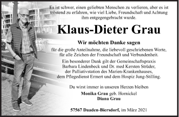 Traueranzeige von Klaus-Dieter Grau von Siegener Zeitung