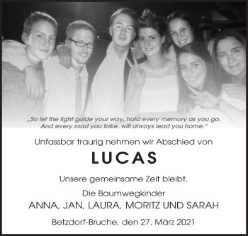 Traueranzeige von Lucas  von Siegener Zeitung