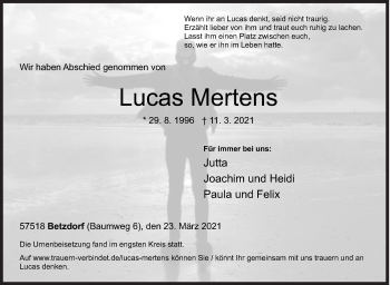 Traueranzeige von Lucas Mertens von Siegener Zeitung