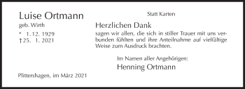 Traueranzeige von Luise Ortmann von Siegener Zeitung