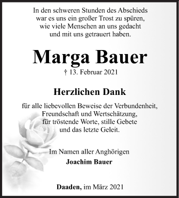 Traueranzeige von Marga Bauer von Siegener Zeitung
